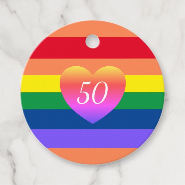 Gay Pride 50 Fabulous Birthday Rainbow  Favour Tag (Front)