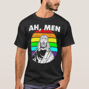 Gay Pride  Ah Men Rainbow Jesus Lgbt Awareness T-Shirt