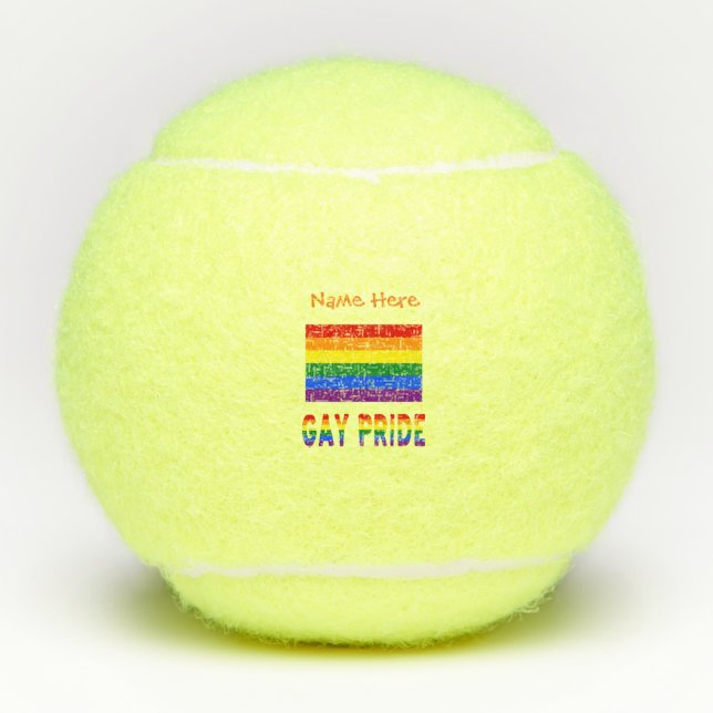 Gay Pride and Rainbow Flag Orange Personalisation  Tennis Balls (Front)