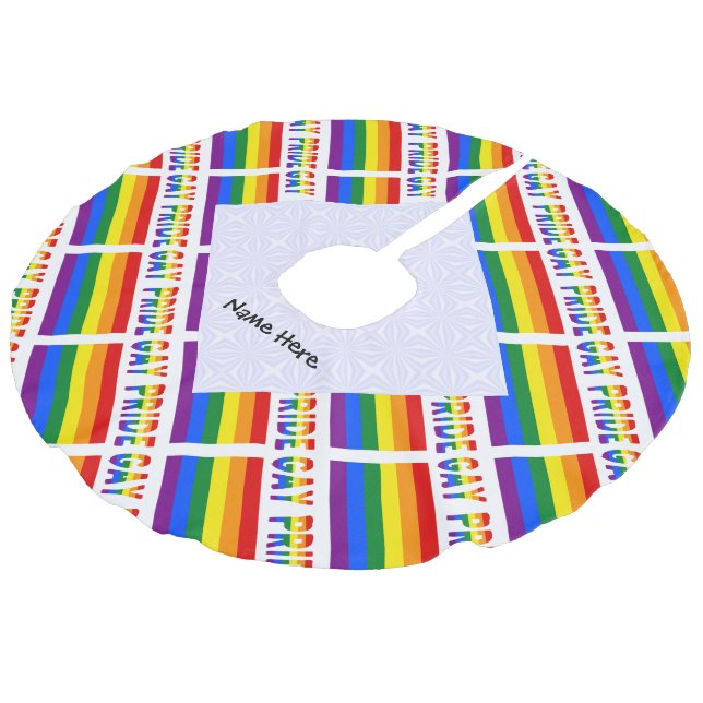 Gay Pride and Rainbow Flag Tiled Personalised  Faux Linen Tree Skirt (Angled)