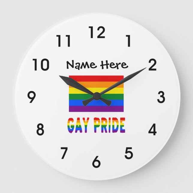 Gay Pride and Rainbow Flag with Your Name Large Clock (Front)