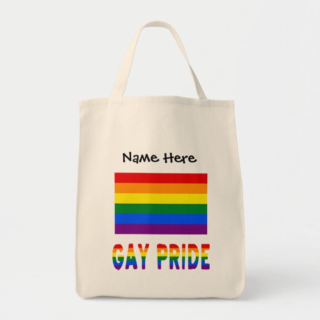 Gay Pride and Rainbow Flag with Your Name Tote Bag (Front)