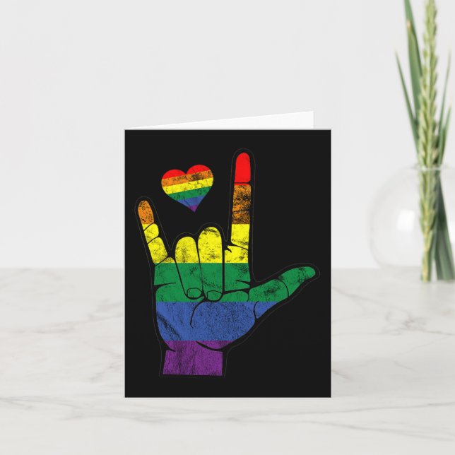 Gay Pride ASL Sign Languages LGBT Deaf Awareness M Card (Front)