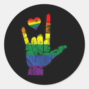 Gay Pride ASL Sign Languages LGBT Deaf Awareness M Classic Round Sticker