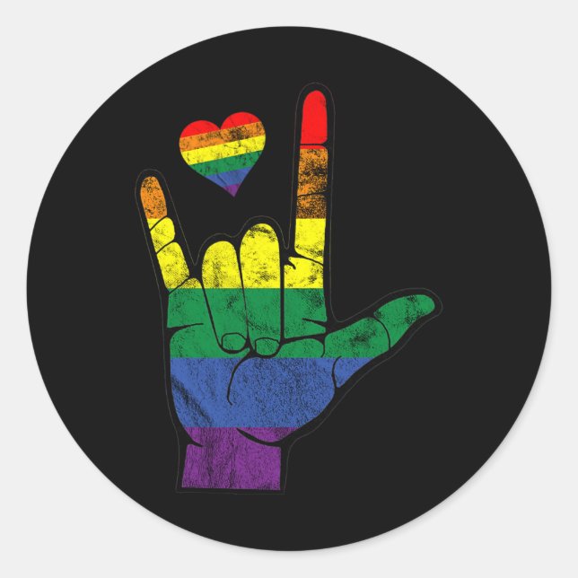 Gay Pride ASL Sign Languages LGBT Deaf Awareness M Classic Round Sticker (Front)