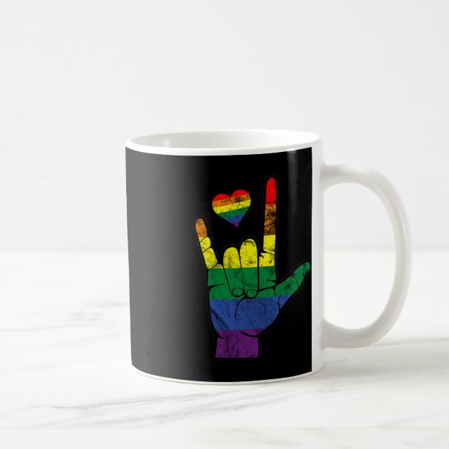 Gay Pride ASL Sign Languages LGBT Deaf Awareness M Coffee Mug (Right)