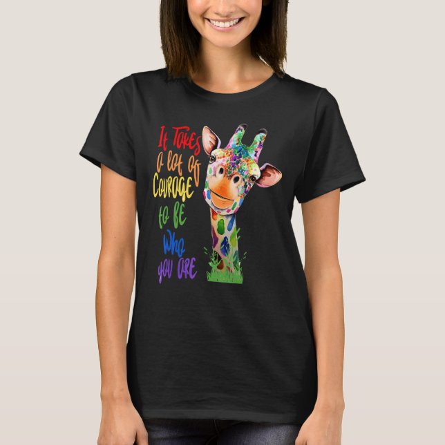 Gay Pride Awareness Giraffe LGBT Pride Flag Rainbo T-Shirt (Front)