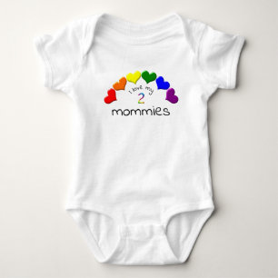 Gay Pride Baby I Love My 2 Mommies Rainbow Hearts Bodysuit