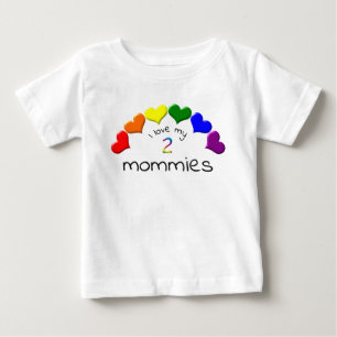 Gay Pride Baby I Love My 2 Mommies Rainbow Hearts  T-Shirt