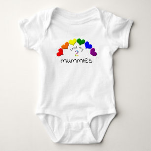 Gay Pride Baby I Love My 2 Mummies Rainbow Hearts  Bodysuit