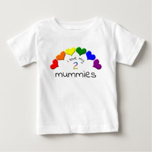 Gay Pride Baby I Love My 2 Mummies Rainbow Hearts  T-Shirt