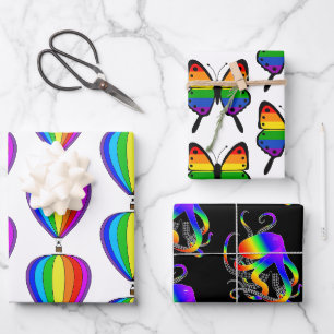 Gay Pride balloon, octopus butterfly rainbow Wrapping Paper Sheet