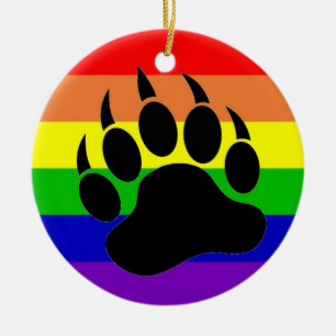 Gay Pride Bear Paw Ceramic Tree Decoration