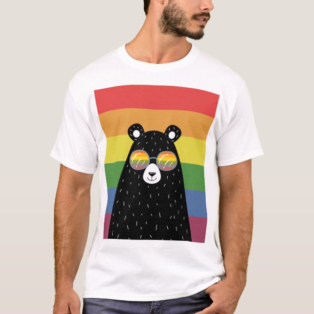 Gay Pride Bear Wearing Rainbow Glasses T-Shirt (Front)