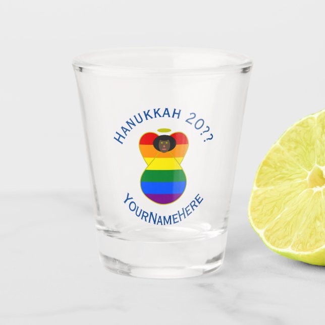 Gay Pride Black Angel Hanukkah Flag Personalised  Shot Glass (Front)