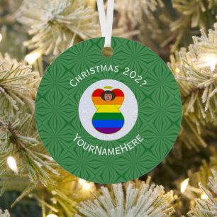 Gay Pride Brown Skin Angel Christmas Flag Personal Metal Tree Decoration