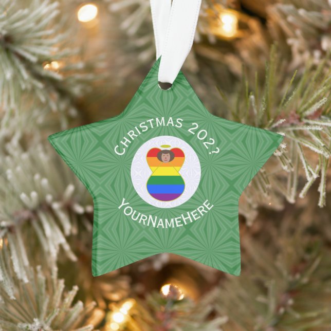 Gay Pride Brown Skin Angel Christmas Flag Personal Ornament (Tree)
