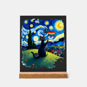 Gay Pride Cat Art Cat Starry Night Style LGBTQ Pri Acrylic Sign