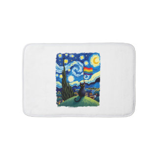 Gay Pride Cat Art Cat Starry Night Style LGBTQ Pri Bath Mat