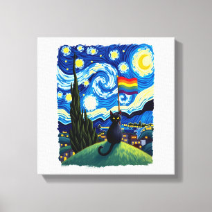 Gay Pride Cat Art Cat Starry Night Style LGBTQ Pri Canvas Print