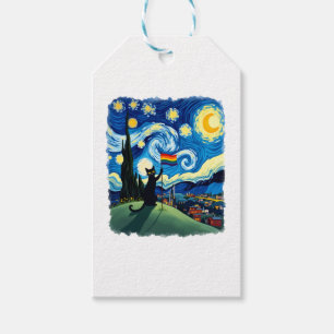 Gay Pride Cat Art Cat Starry Night Style LGBTQ Pri Gift Tags