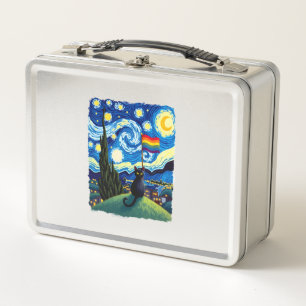 Gay Pride Cat Art Cat Starry Night Style LGBTQ Pri Metal Lunch Box