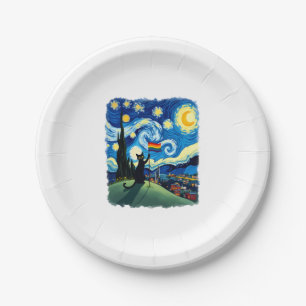 Gay Pride Cat Art Cat Starry Night Style LGBTQ Pri Paper Plate