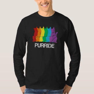 Gay Pride Cat Purride Lgb Awareness Rainbow Retro T-Shirt