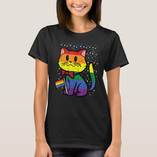 Gay Pride Cat Rainbow Flag Cute Lgbt Kitty Girls K T-Shirt (Front)
