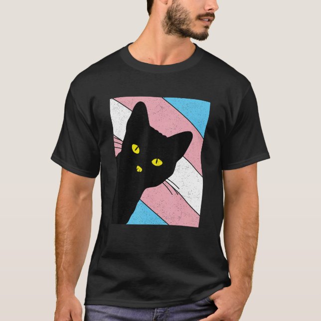 Gay Pride Cat Transgender Rainbow Flag LGBTQ Cat M T-Shirt (Front)