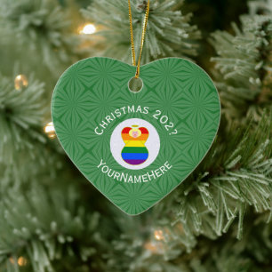 Gay Pride Christmas Angel Blonde Name Year Heart Ceramic Tree Decoration