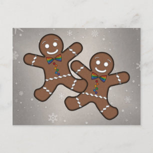 Gay Pride Christmas Gingerbread Men Couple Postcard