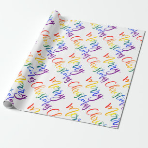 Gay Pride Christmas LGBT Rainbow Flag Colours Text Wrapping Paper