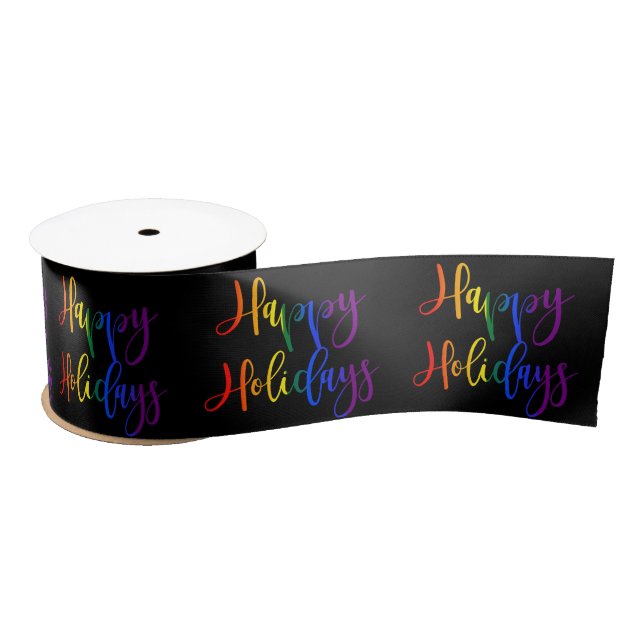 Gay Pride Christmas LGBT Rainbow Happy Holidays Satin Ribbon (Spool)