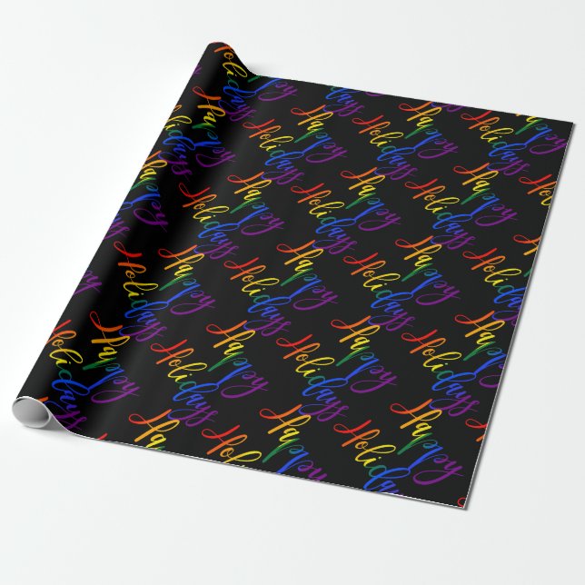 Gay Pride Christmas LGBT Rainbow Happy Holidays Wrapping Paper (Unrolled)