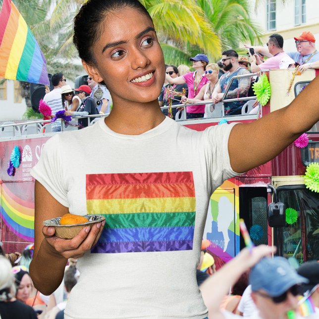 Gay Pride Classic Faux Silk Rainbow Flag LGBTQ Fun T-Shirt (Creator Uploaded)