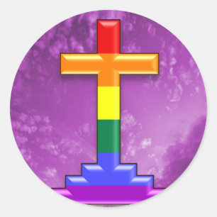 Gay Pride Cross Classic Round Sticker