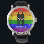 Gay Pride Custom Gay Couple Wedding Day Watch<br><div class="desc">Gay Pride Custom Gay Couple Wedding Day watch.  Beautiful and unique way to commemorate your spacial day. Change the date to your spacial day. For yourself or as a gift for that spacial someone.  Purchase two in different colours leather straps for the couple.</div>