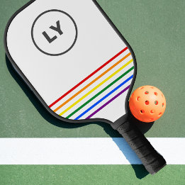 Gay Pride Custom Initials Striped | White Pickleball Paddle