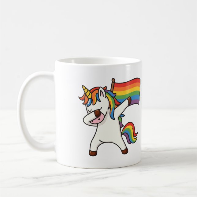 Gay Pride Dabbing Unicorn With Flag Coffee Mug (Left)