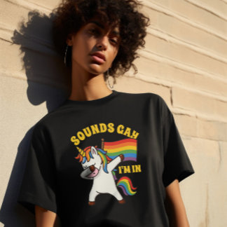 Gay Pride Dabbing Unicorn With Flag T-Shirt