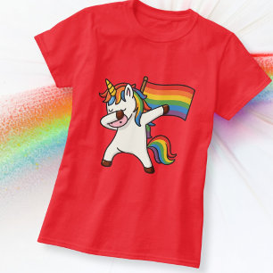 Gay Pride Dabbing Unicorn With Flag T-Shirt