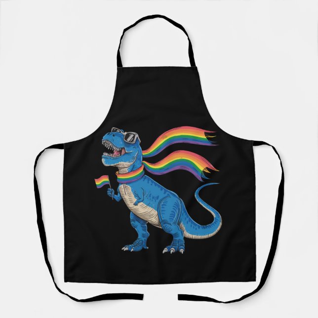 Gay Pride Dino Trex Rainbow Flag Lgbt Ally  Apron (Front)