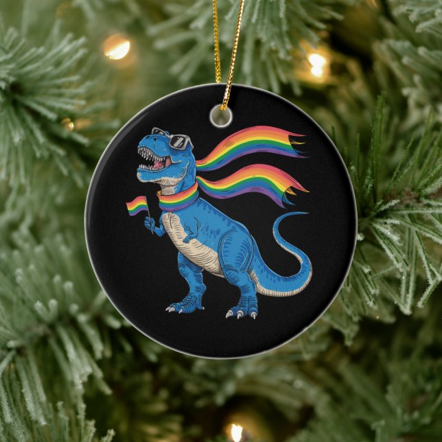 Gay Pride Dino Trex Rainbow Flag Lgbt Ally  Ceramic Tree Decoration (Tree)