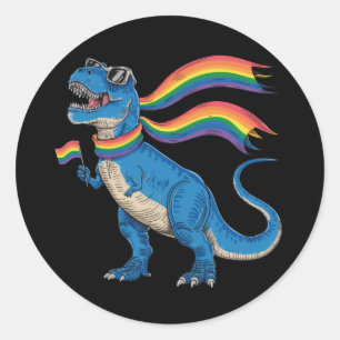 Gay Pride Dino Trex Rainbow Flag Lgbt Ally  Classic Round Sticker