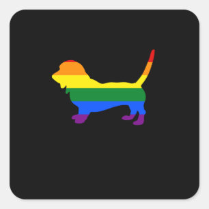 Gay Pride Dog Basset Hound Rainbow Gay Pride Flag Square Sticker