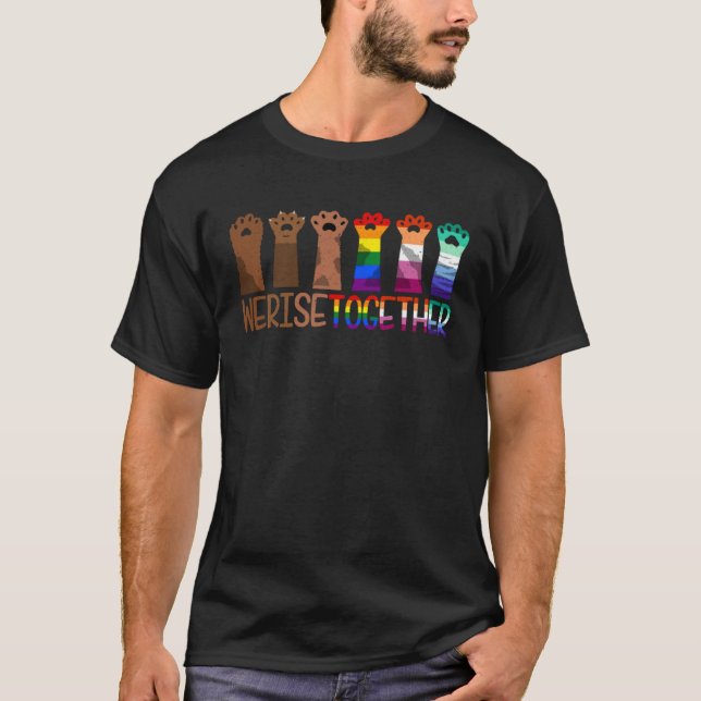 Gay Pride Dog Cat Paw Kitten We Rise Together LGBT T-Shirt (Front)