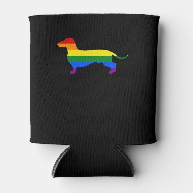 Gay Pride Dog Dachshund Rainbow Flag Can Cooler (Front)