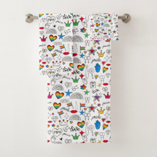 Gay Pride Doodle Pattern Bath Towel Set