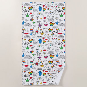Gay Pride Doodle Pattern Beach Towel